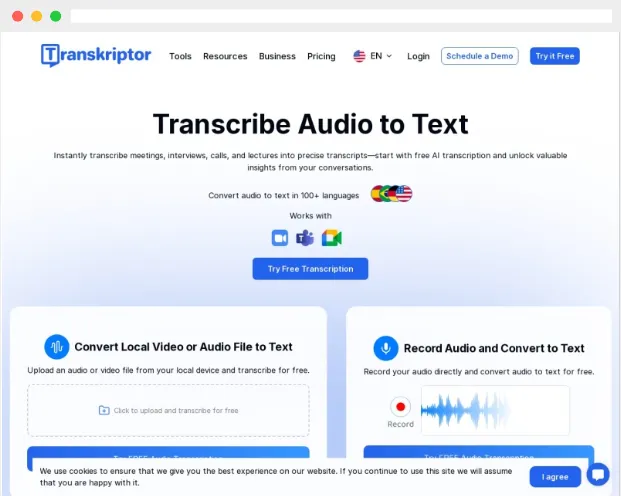 Transkriptor官网截图