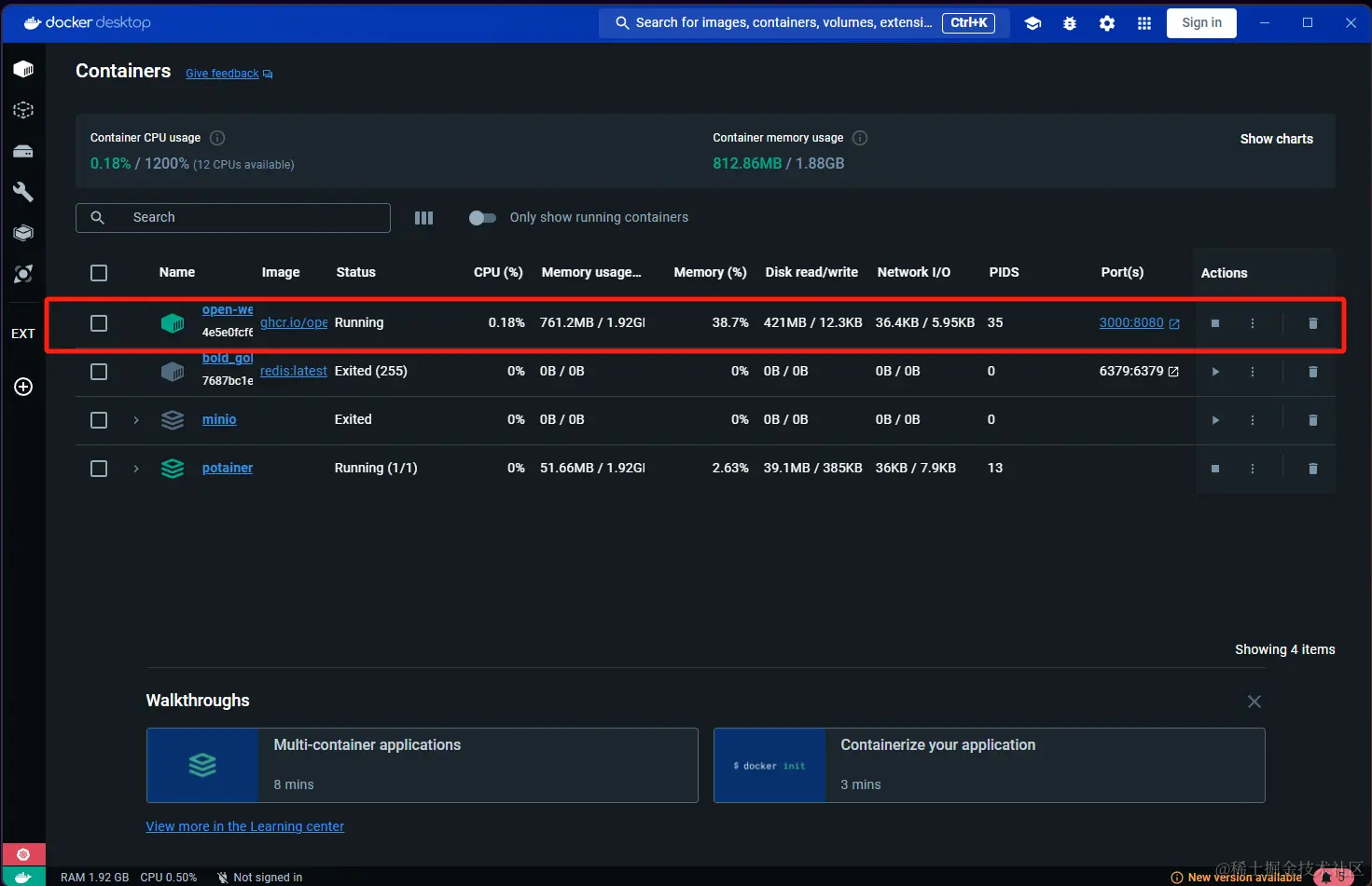 docker open web-ui