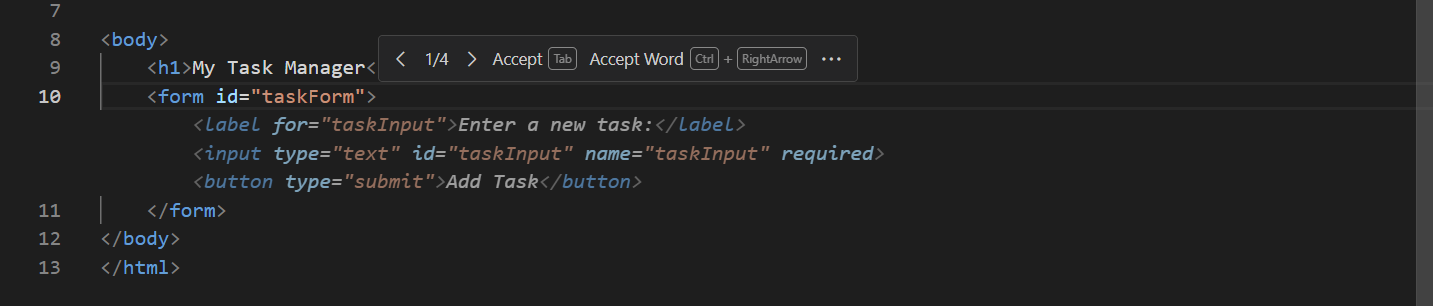 Screenshot showing inline suggestion navigation controls.