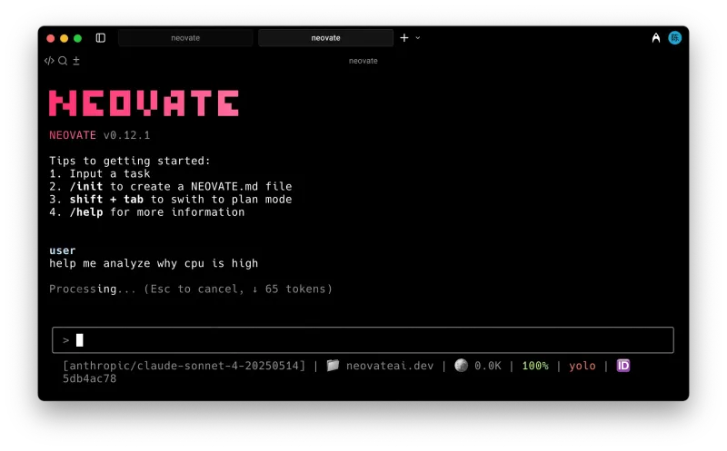 Neovate Code：开源AI编码代理工具，支持代码生成/修复/重构与多端适配