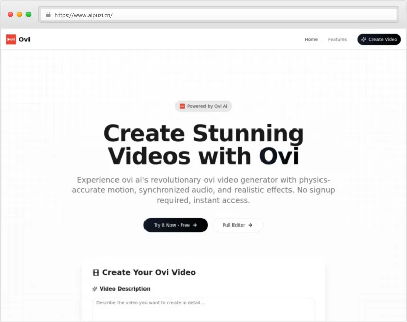 Ovi AI视频生成平台官网截图