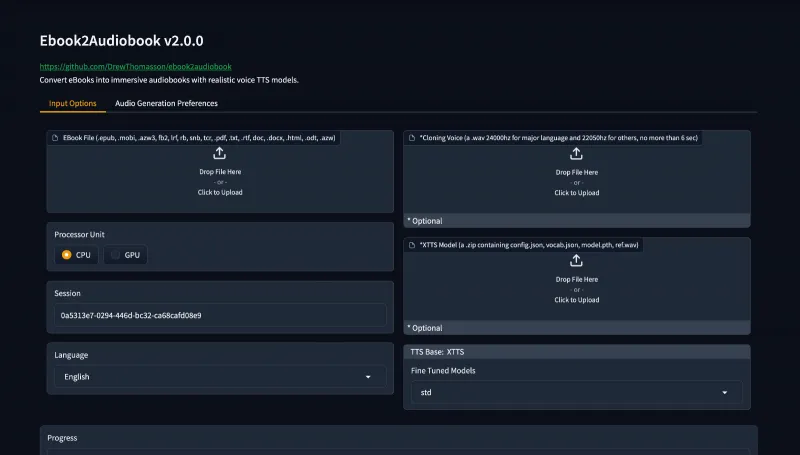 ebook2audiobook:开源电子书转有声书工具,支持 1110 + 语言与多模型语音克隆 ebook2audiobook:开源电子书转有声书工具,支持 1110 + 语言与多模型语音克隆