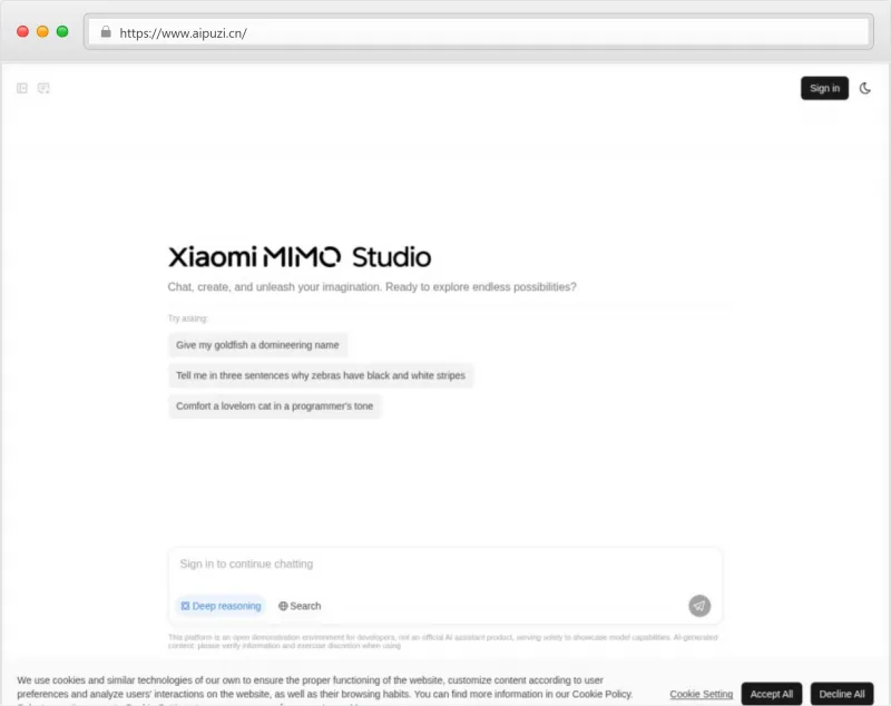 Xiaomi MiMo Studio官网截图