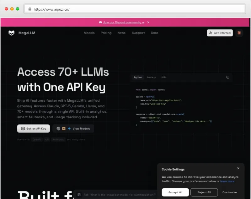 MegaLLM官网截图