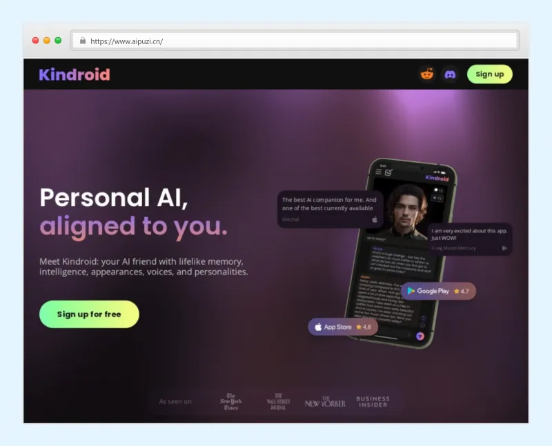 Kindroid官网截图