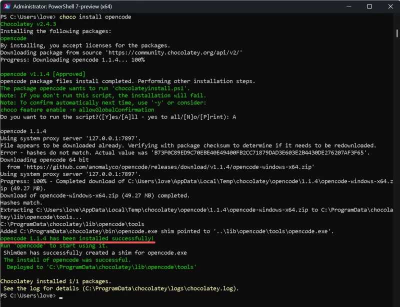 OpenCode Windows 安装指南：Chocolatey 方案一次成功（避坑 curl/npm/NSIS 失败）