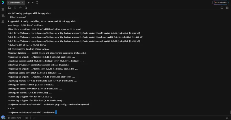 OpenSSL 开发库安装完成及版本验证截图