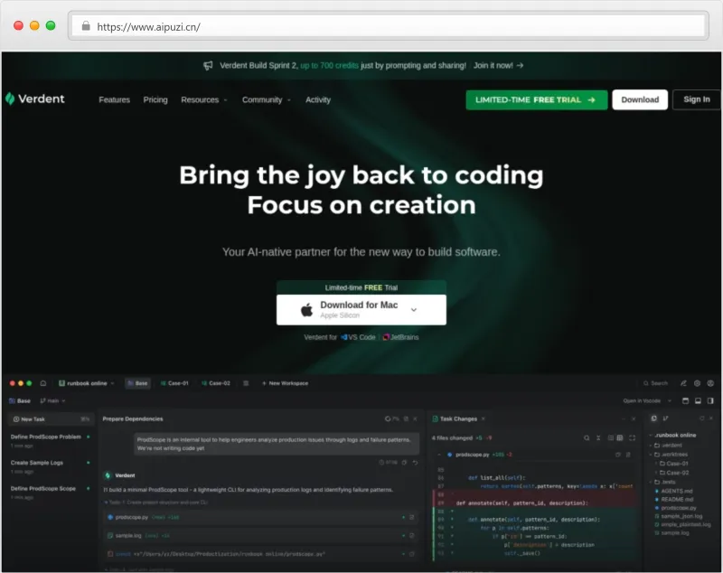 Verdent AI官网截图