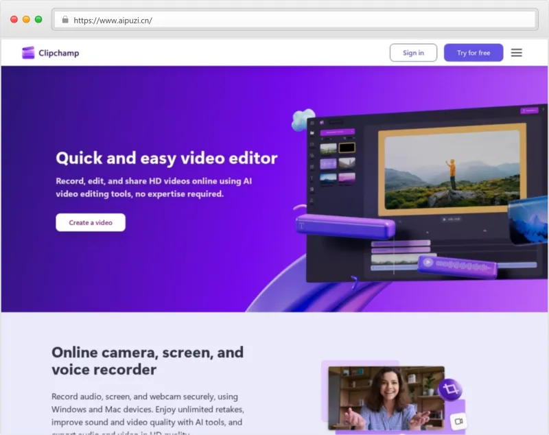 Clipchamp官网截图
