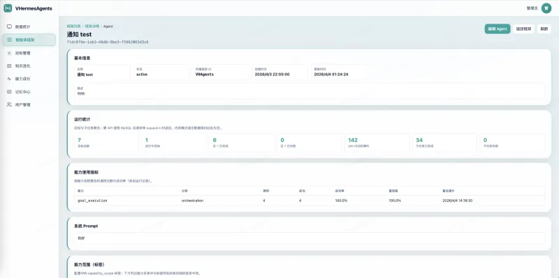 VHermesAgents：本地化自托管AI智能体平台，全流程可运维的目标驱动执行引擎