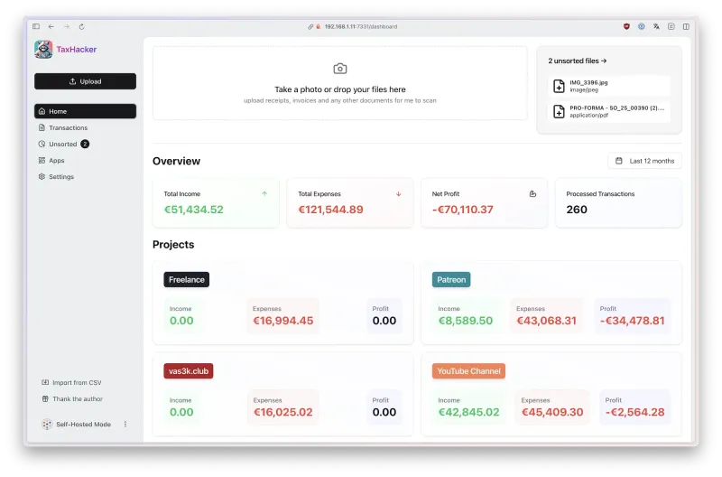 TaxHacker：开源自托管AI会计工具，自动化发票识别与记账管理