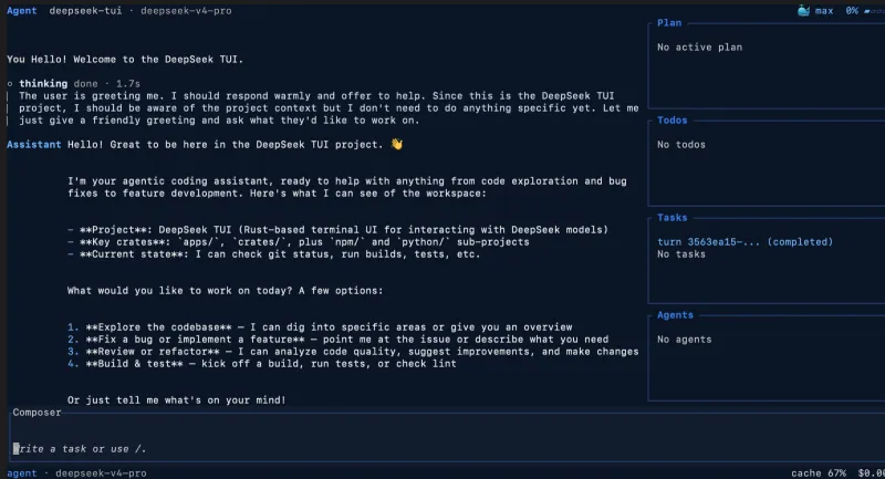 DeepSeek-TUI：开源终端AI编程智能体，终端内一站式代码开发运维工具