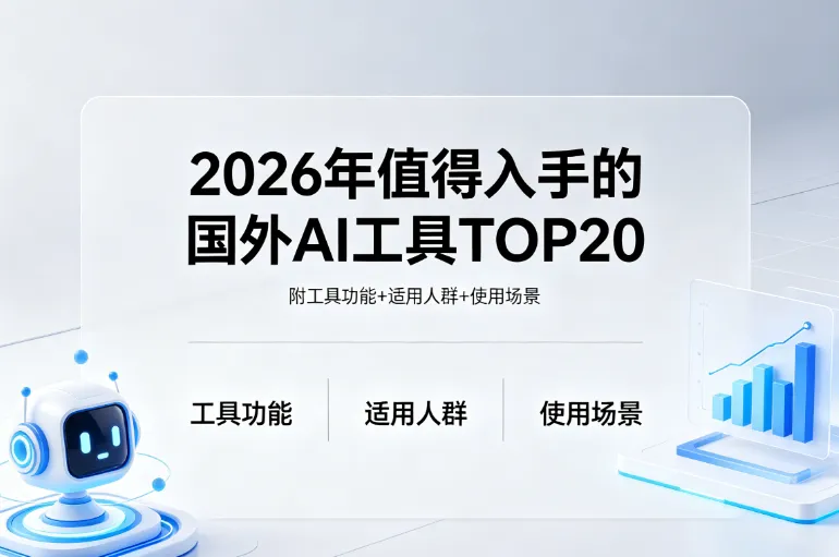 2026年值得入手的国外AI工具TOP20:附工具功能+适用人群+使用场景 2026年值得入手的国外AI工具TOP20:附工具功能+适用人群+使用场景