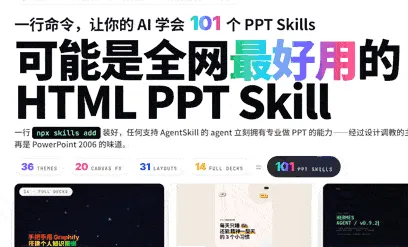 html-ppt-skill：开源AI智能PPT生成Skill，36 套主题 47 种动画适配自动化创作