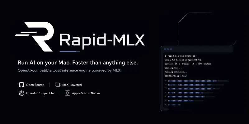 Rapid-MLX:Apple Silicon 专属AI推理引擎,高速本地大模型运行与OpenAI API兼容 Rapid-MLX:Apple Silicon 专属AI推理引擎,高速本地大模型运行与OpenAI API兼容