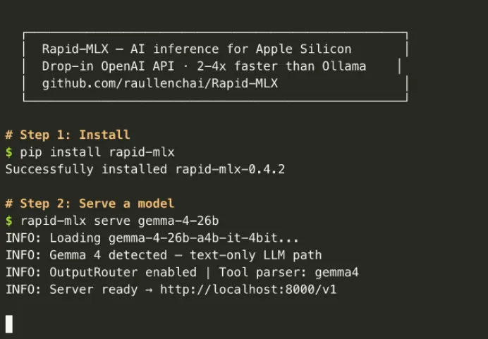 Rapid-MLX:Apple Silicon 专属AI推理引擎,高速本地大模型运行与OpenAI API兼容 Rapid-MLX:Apple Silicon 专属AI推理引擎,高速本地大模型运行与OpenAI API兼容