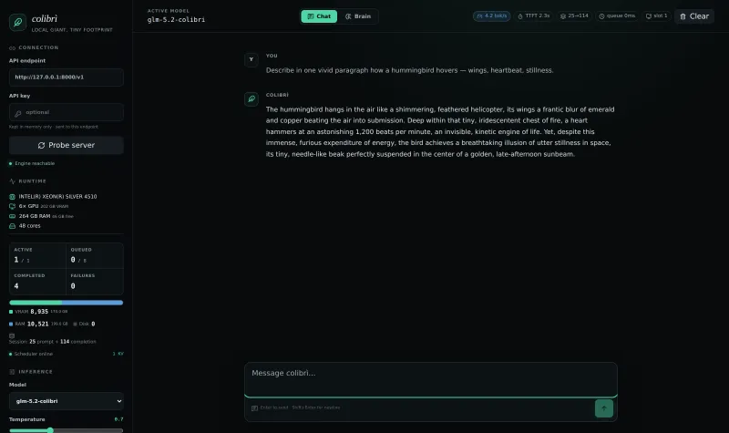 Colibrì:纯C开源GLM千亿MoE推理引擎,低内存磁盘流式离线运行超大模型 Colibrì:纯C开源GLM千亿MoE推理引擎,低内存磁盘流式离线运行超大模型